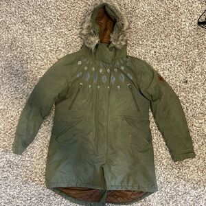 Burton Olive Green Puffer Jacket with Faux Fur Hood